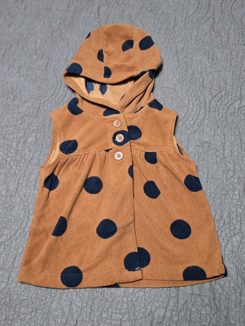 Carter's baby girl 24 month fleece vest, attached hood, polkadots